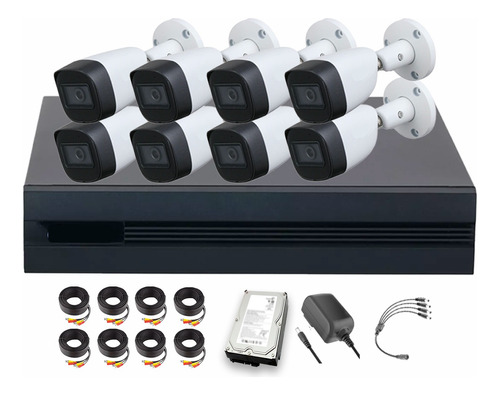 Dahua DHT0250013 Kit de 8 Cámaras de seguridad Metálicas Exterior KITXVR5104HS4KLI3-8CCC3 + Accesorios 5 MP 3 TB Microfono Integrado Circuito Cerrado Facil Instalación Busqueda de Humanos KITXVR5104HS4KLI3 CCTV