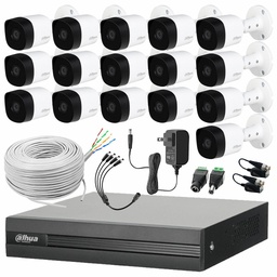 Dahua DHT0260003 Kit de CCTV 16 Cámaras 2 MP Metálicas + Bobina de Cable UTP Cat53 con Transceptores Kit de Video Vigilancia Detección de Movimiento y Cámaras de Seguridad