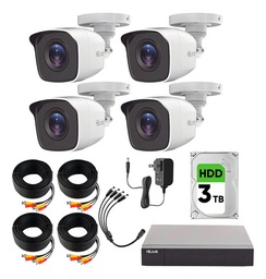 Hilook HL24LQKITS-M Kit de Camaras de Seguridad Exterior HL24LQ-PLUS+3TB Video Vigilancia TurboHD 1080p CCTV 4 Cámaras Bala de 2MP Metal H.265+ + 3TB Disco Duro