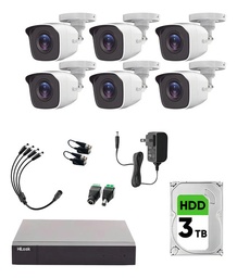Hilook HL24LQKITS-M Kit de Camaras de Seguridad Exterior HL24LQ-PLUS6-SC+3TB Video Vigilancia TurboHD 1080p CCTV 6 Cámaras Bala de 2MP Metal H.265+ + 3TB Disco Duro