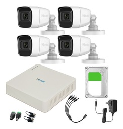 Kit Videovigilancia Hilook By Hikvision 4 Cámaras Bala Metalica THC-B120-PS 2MP + 500GB HDD + Baluns - Kit Cctv HL1080-LOW-SC (DVR HiLook DVR-104G-K1(S) Circuito Cerrado)