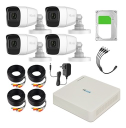 Kit Videovigilancia Hilook By Hikvision 4 Cámaras Bala Metalica THC-B120-PS 2MP + 500GB HDD + Cables - Kit Cctv HL1080-LOW-CC (DVR HiLook DVR-104G-K1(S) Circuito Cerrado)