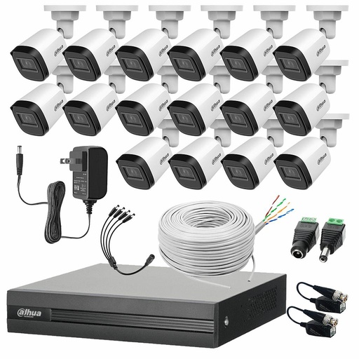 Dahua Kit DHT0250010 de CCTV 16 KITXVR1B04-2MP Cámaras 2 MP + Bobina de Cable UTP Cat53 con Transceptores Kit de Video Vigilancia Detección de Movimiento y Cámaras de Seguridad