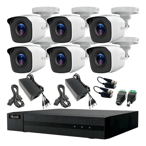 Hilook KIT7204BM Kit Turbo HD Circuito Cerrado 6 Cámaras Metálicas 720p + Transceptores Kit de Video Vigilancia de Alta Resolución con Visión Nocturna