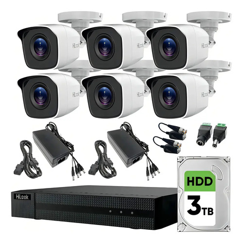 Hilook KIT7204BM Kit CCTV Turbo HD de 6 Cámaras Metálicas 720p + Disco Duro3 TB Kit Video Vigilancia de Alta Resolución con Visión Nocturna