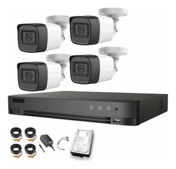 HIKVISION HIK5MPSLQ-KIT(B) Kit 4 Cámaras de videovigilancia Exterior HIK5MPSLQ-KIT(B)4CCC3 + HDD 3TB y Cables de Instalación Microfono incorpoado Alta Calidad Circuito Cerrado CCTV HIK5MPSLQ-KIT(B) Facil Instalación