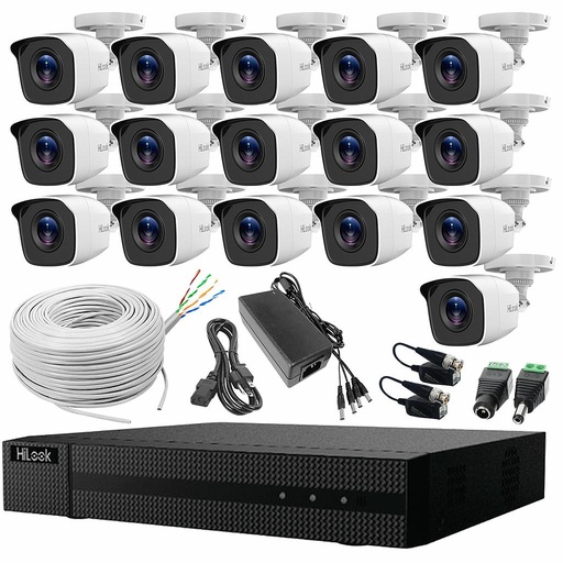 Hilook KIT7204BM Kit de CCTV 16 Cámaras Turbo HD Metálicas + Bobina de Cable UTP Cat53 con Transceptores Kit de Video Vigilancia Detección de Movimiento y Cámaras de Seguridad