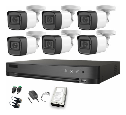 HIKVISION HIK5MPSLQ-KIT(B) Kit 6 Cámaras de videovigilancia Exterior HIK5MPSLQ-KIT(B)6CSC3 + HDD 3TB Microfono incorpoado Alta Calidad Circuito Cerrado CCTV HIK5MPSLQ-KIT(B) Facil Instalación