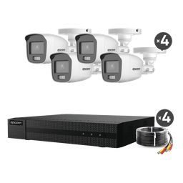 Kit TurboHD 1080p / DVR 4 Canales / 4 Cámaras Bala ColorVu con Microfono Integrado / Fuente de Poder / Accesorios de Instalación