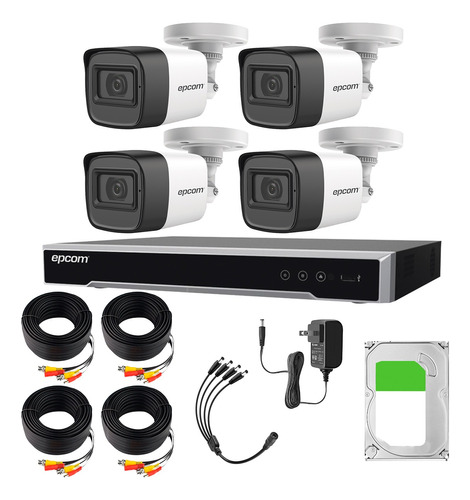 Kit Videovigilancia Epcom 4 Cámaras Bala Metalicas B50-TURBO-G2/A 5MP + 500GB HDD + Cables - Kit Cctv B50MIC-LOW-CC (DVR Epcom EV-8004TURBO-D Circuito Cerrado)