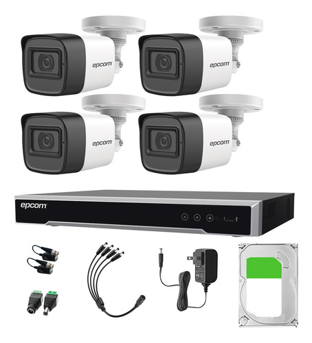 Epcom B50-KIT-MIC Kit de Camaras de Seguridad Exterior Metalicas B50KIT-PLUS-SC+3TB Video Vigilancia TurboHD 1080p CCTV 4 Cámaras Bala con Micrófono Integrado + 3TB