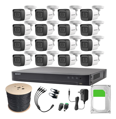 Epcom B50-KIT-MIC Kit de Camaras de Seguridad Exterior Metalicas B50KIT-PLUS16-B+3TB Video Vigilancia TurboHD 1080p CCTV 16 Cámaras Bala con Micrófono Integrado + Bobina de Cable de Red + 3TB
