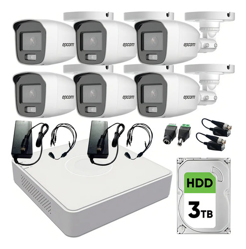 Epcom B8-KIT-CV/A Kit CCTV Turbo HD de 6 Cámaras de 2 MP con Micrófono Integrado + Disco Duro3 TB Kit Video Vigilancia de Alta Resolución con Visión Nocturna