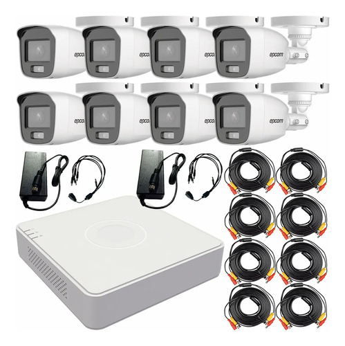 Epcom B8-KIT-CV/A Kit Video Vigilancia Color Vu 8 Cámaras de 2 MP con Micrófono Integrado+ Accesorios Kit Circuito Cerrado de Alta Resolución con Visión Nocturna a Color 24/7