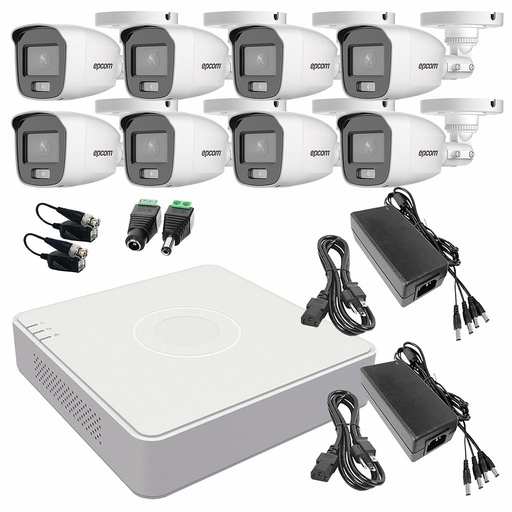 Epcom B8-KIT-CV/A Kit CCTV de 8 Cámaras de 2 MP Color Vu con Micrófono Integrado + Transceptores Kit Video Vigilancia de Alta Resolución con Visión Nocturna a Color