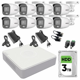 Epcom B8-KIT-CV/A Kit CCTV 8 Cámaras de 2 MP Color Vu con Micrófono Integrado HDD 3 TB + Transceptores Kit Video Vigilancia de Alta Resolución con Visión Nocturna a Color 24/7