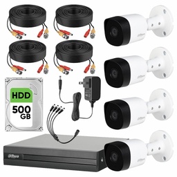 Dahua DHT0260003 Kit CCTV de 4 Cámaras 2 Mp Metalicas + Disco Duro 500 GB Cámaras de Seguridad con Busqueda Inteligente de Alta Resolución Kit Video Vigilancia