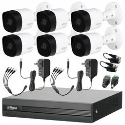 Dahua DHT0260003 Kit CCTV de 6 Cámaras 2 Mp Metalicas + Transceptores Cámaras de Seguridad con Busqueda Inteligente de Alta Resolución Kit Video Vigilancia