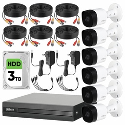 Dahua DHT0260003 Kit de Video Vigilancia 6 Cámaras 2 MP Metálicas 3 TB de Disco Duro + Bobina de Cable UTP Cat53 Cámaras de Seguridadcon Detección de Movimiento Circuito Cerrado