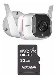 TP-LINK Cámara de seguridad Vídeo de ultra alta definición TAPO-C310-PLUS-32 Con MicroSD 32GB 3 MP Alarma de luz y sonido Detección de movimiento y notificaciones Audio bidireccional Control por voz C310 funciona Asistente de Google y Amazon Alexa