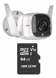 TP-LINK Cámara de seguridad Vídeo de ultra alta definición TAPO-C310-PLUS-64 Con MicroSD 64GB 3 MP Alarma de luz y sonido Detección de movimiento y notificaciones Audio bidireccional Control por voz C310 funciona Asistente de Google y Amazon Alexa
