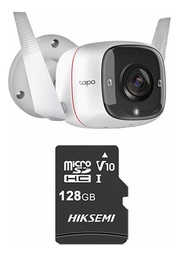 TP-LINK Cámara de seguridad Vídeo de ultra alta definición TAPO-C310-PLUS-128 Con MicroSD 128GB 3 MP Alarma de luz y sonido Detección de movimiento y notificaciones Audio bidireccional Control por voz C310 funciona Asistente de Google y Amazon Alexa
