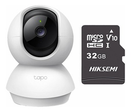 TP-LINK Cámara de seguridad panorámica TAPO-C210-PLUS-32 Con MicroSD 32GB 3MP Grabación de Vídeo 2K Visión nocturna Detección de movimiento y notificaciones Audio bidireccional Control por voz C210 compatible con Asistente de Google y Alexa