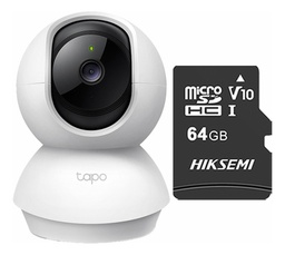 TP-LINK CAMTPL250 Cámara de seguridad panorámica TAPO-C210-PLUS-64 Con MicroSD 64GB 3MP Grabación de Vídeo 2K Visión nocturna Detección de movimiento y notificaciones Audio bidireccional Control por voz C210 compatible con Asistente de Google y Alexa