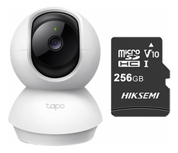 TP-LINK Cámara de seguridad panorámica TAPO-C210-PLUS-256 Con MicroSD 256GB 3MP Grabación de Vídeo 2K Visión nocturna Detección de movimiento y notificaciones Audio bidireccional Control por voz C210 compatible con Asistente de Google y Alexa