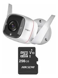 TP-LINK Cámara de seguridad TAPO-C320WS-PLUS-256 Con MicroSD 256GB Grabación de Vídeo 2K WIFI Audio bidireccional Control por voz Compatible con Asistente de Google y Amazon Alexa C320WS Visión nocturna a todo color Seguridad Exterior