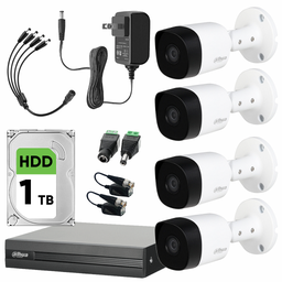 Dahua DHT0250019 Kit de Videovigilancia 4 Cámaras KITXVR1B04-I-4SC-2TB Cámaras de Seguridad Exterior Alta Resolución con Sensor de Reconocimiento Circuito Cerrado KITXVR1B04-I CCTV + HDD 2TB