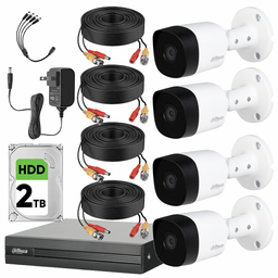Dahua DHT0250019 Kit de Videovigilancia 4 Cámaras KITXVR1B04-I-4CC-2TB Cámaras de Seguridad Exterior Alta Resolución con Sensor de Reconocimiento Circuito Cerrado KITXVR1B04-I CCTV + HDD 2TB