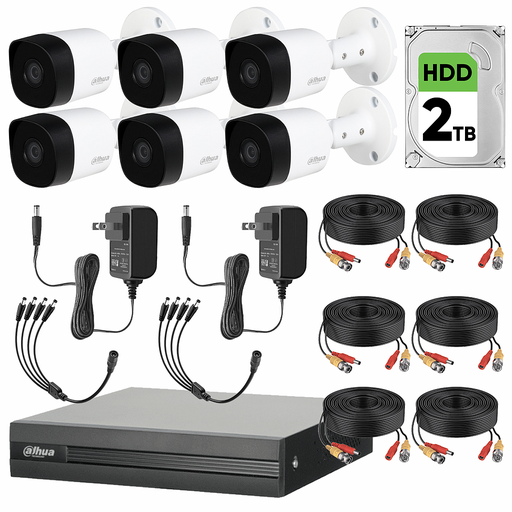 Dahua DHT0250019 Kit de Videovigilancia 6 Cámaras KITXVR1B04-I-6CC-2TB  Cámaras de Seguridad Exterior Alta Resolución con Sensor de Reconocimiento Circuito Cerrado KITXVR1B04-I CCTV + HDD 2TB