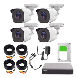 Hilook HL24LQKITS-M Kit de Camaras de Seguridad Exterior HL24LQ-PLUS+1TB Video Vigilancia TurboHD 1080p CCTV 4 Cámaras Bala de 2MP Metal H.265+ + 1TB Disco Duro
