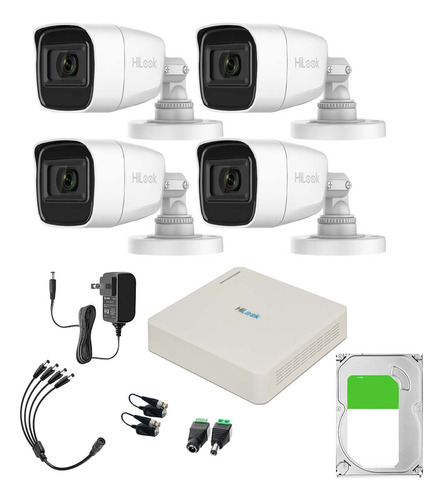 Hilook HL1080PS Kit de Camaras de Seguridad Exterior Con Micrófono Integrado + Disco Duro 1TB Modelo HLPS-PLUS-SC+1TB Video Vigilancia TurboHD 1080p CCTV 4 Cámaras Bala