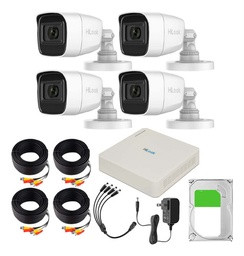 Hilook HL1080PS Kit de Camaras de Seguridad Exterior Con Micrófono Integrado + Disco Duro 2TB Modelo HLPS-PLUS+2TB Video Vigilancia TurboHD 1080p CCTV 4 Cámaras Bala