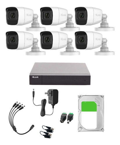 Hilook HL1080PS Kit de Camaras de Seguridad Exterior Con Micrófono Integrado + Disco Duro 2TB Modelo HLPS1080-PLUS6-SC+2TB Video Vigilancia TurboHD 1080p CCTV 6 Cámaras Bala