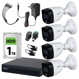 Dahua DHT0250017 Kit CCTV Full Color 4 Cámaras 2 Mp con + Disco Duro 1TB Kit de Video Vigilancia con Accesorios Incluidos Cámaras de Seguridad con Detección de Movimiento