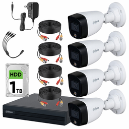 Dahua DHT0250017 Kit CCTV Full Color FULLCOLORKIT 4 Cámaras 2 Mp con + Disco Duro 1TB Kit de Video Vigilancia con Accesorios Incluidos Cámaras de Seguridad con Detección de Movimiento PLUSCC1T