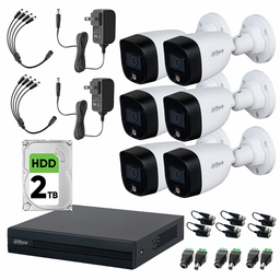 Dahua DHT0250017 Kit de Video Vigilancia Full Color 6 Cámaras 2 MP con Transceptores Cámaras de Seguridad  Alta Resolución Circuito Cerrado con Detección de Movimiento FULLCOLORKIT-PLUSSC2TB