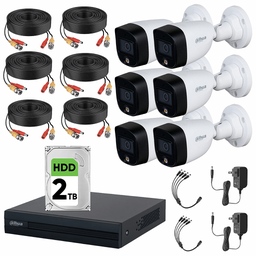 Dahua DHT0250017 Kit de Video Vigilancia Full Color 6 Cámaras 2 MP + HDD 2TB Cámaras de Seguridad  Alta Resolución Circuito Cerrado con Detección de Movimiento FULLCOLORKIT-PLUS6CC2TB