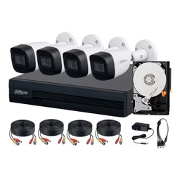 Kit de Videovigilancia Cronos 4 Cámaras Dahua Bala B2A21N-U-IL-A 2MP Metálica con Micrófono Integrado + Disco Duro 1TB + Cables + Accesorios - Kit CCTV B2A21N-U-IL-A-MED-CC (DVR DH-XVR1B04-I Circuito Cerrado)