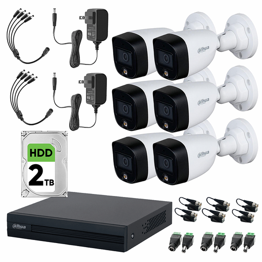 Dahua DHT0250013 Kit de Circuito Cerrado 6 Cámaras Metalicas 5MP  + Disco Duro 2TB Transceptores Kit de Video Vigilancia con Busqueda Inteligente de Alta Resolución KITXVR5104HS4KLI3-6CSC2TB