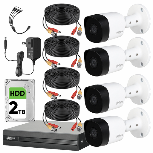 Dahua DHT0250013 Kit CCTV 4 Cámaras 2 Mp  + Disco Duro 1tb Kit de Video Vigilancia con Accesorios Incluidos Cámaras de Seguridad con Detección de Movimiento DH-KIT4CH-2MP-PLUS-1TB4CC