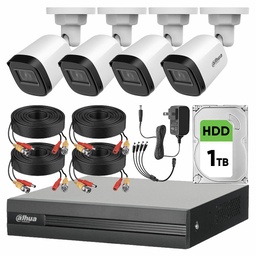 Dahua Kit CCTV DHT0250010 4 Cámaras 2 Mp  + Disco Duro 1tb Kit de Video Vigilancia con Accesorios Incluidos Cámaras de Seguridad con Detección de Movimiento DH-KIT4CH-2MP-PLUS-1TB4CC