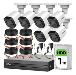 Dahua DHT0250010 Kit de Video Vigilancia 6 Cámaras 2 MP + Disco Duro 1TB  Cámaras de Seguridad  Alta Resolución Circuito Cerrado con Detección de Movimiento DH-KIT8CH-2MP-PLUS-1TB6CC