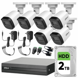 Dahua DHT0250010 Kit de Video Vigilancia 6 Cámaras 2 MP con Transceptores + Disco Duro 2TB  Cámaras de Seguridad  Alta Resolución Circuito Cerrado con Detección de Movimiento DH-KIT8CH-2MP-PLUS-2TB6SC