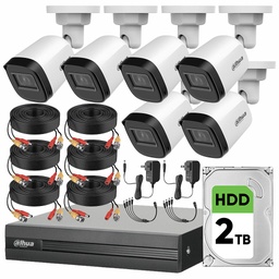 Dahua DHT0250010 Kit de Video Vigilancia 6 Cámaras 2 MP + Disco Duro 2TB  Cámaras de Seguridad  Alta Resolución Circuito Cerrado con Detección de Movimiento DH-KIT8CH-2MP-PLUS-2TB6CC