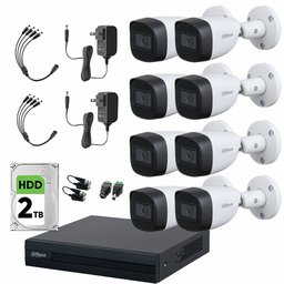 Kit de Videovigilancia Cronos 8 Cámaras Dahua Bala HFW1200CM 2MP Metálica con Micrófono Integrado + Disco Duro 2TB + Balums + Accesorios - Kit CCTV HFW1200CM-LOW-SC (DVR DH-XVR1B08-I Circuito Cerrado)
