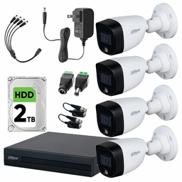 Dahua DHT0250020 Kit de 4 Cámaras de seguridad Exterior  Full Color 2 MP  2 TB Microfono Integrado Circuito Cerrado Facil Instalación Busqueda de Humanos FULLCOLORKIT-A-4SC2TB